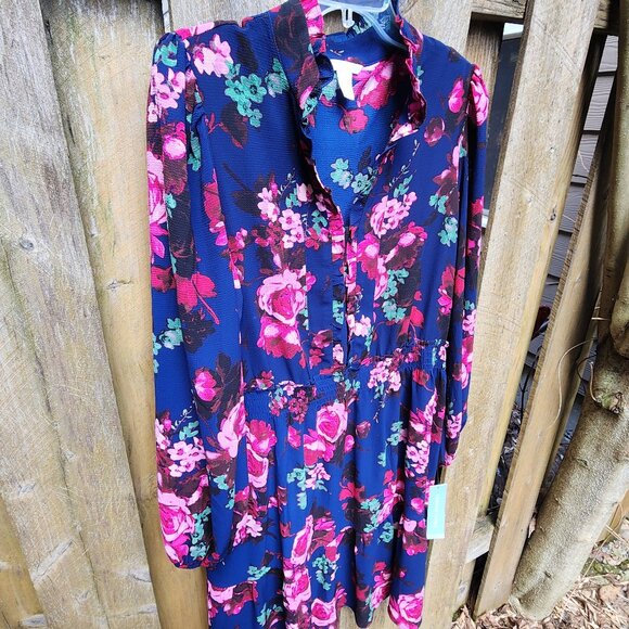 *NWT* Women's sz 16  London Times Navy Smocked Waist Tiered Mini Dress - Picture 6 of 9